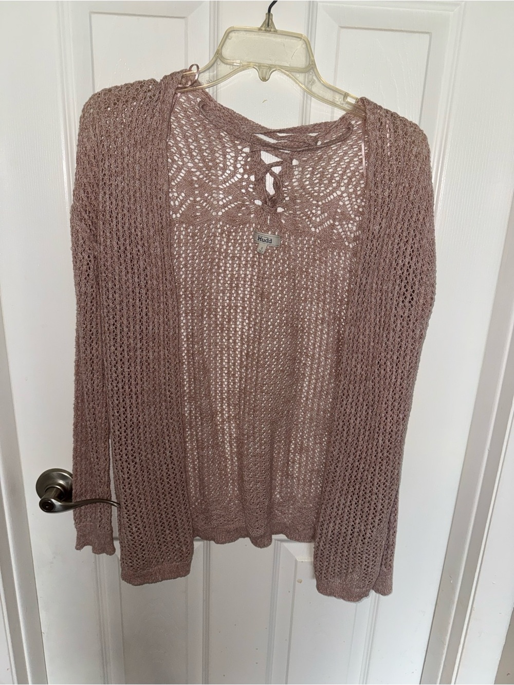 Mudd Open-Weave Cardigan in Mauve Pink